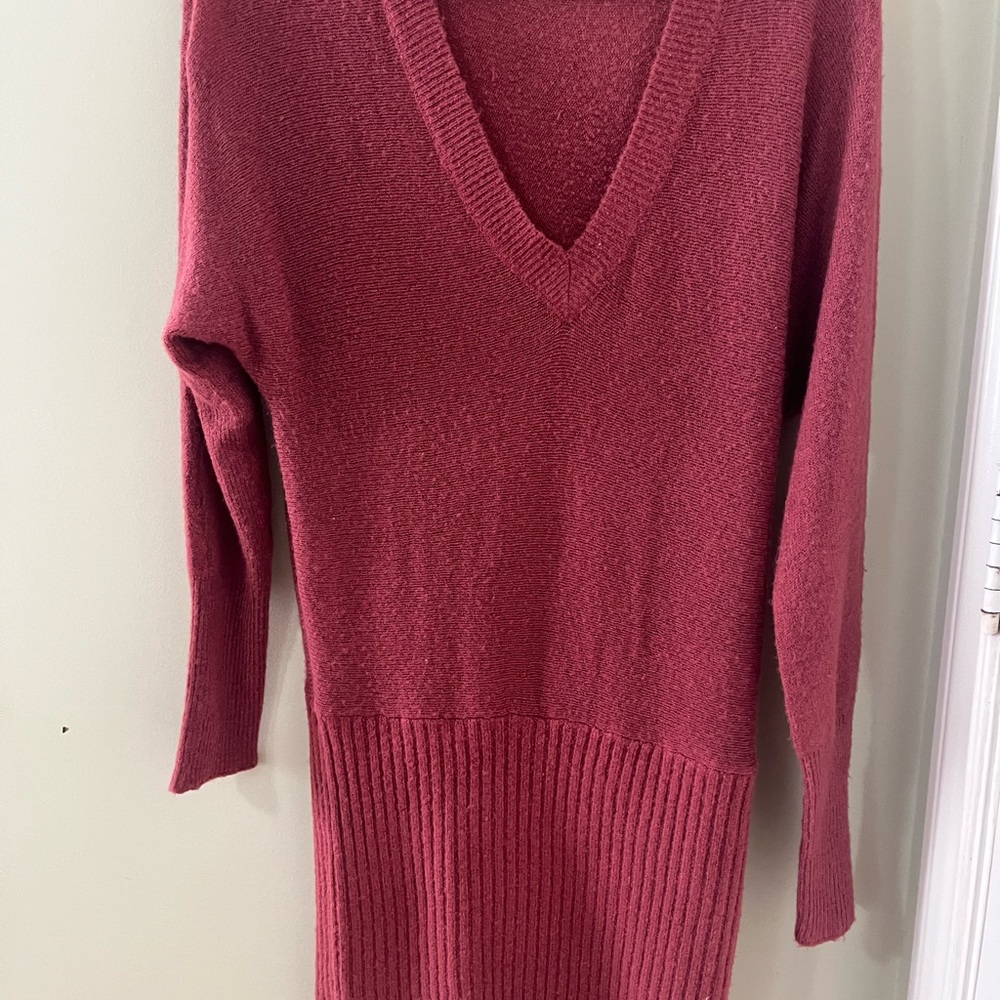 Express Deep Dark Pink V-Neck Sweater Dress Worn Once